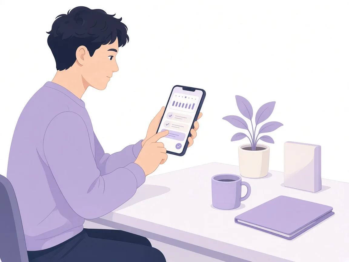 30代男性がスマートフォンで体験予約する様子のイラスト